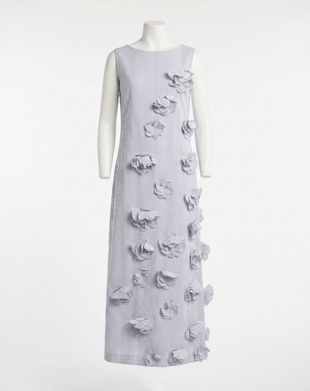 NEW FRANCES VALENTINE origami dress in blue seersucker stripe